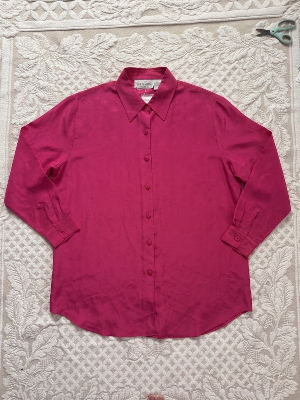 NWT Vintage 1995 DVF Diane von Furstenberg Hot Pink 100% Washable Silk Blouse ML